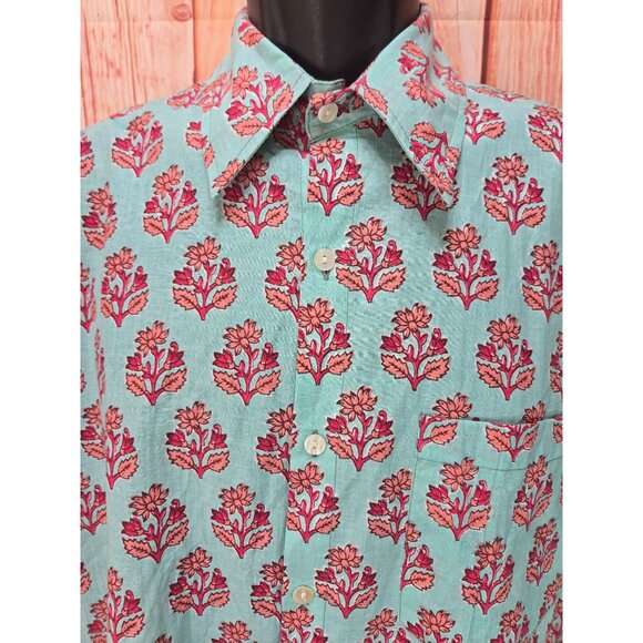 Deepti S.C. Mens Turquoise Floral Print Shirt XL NWT NEW - Picture 3 of 9